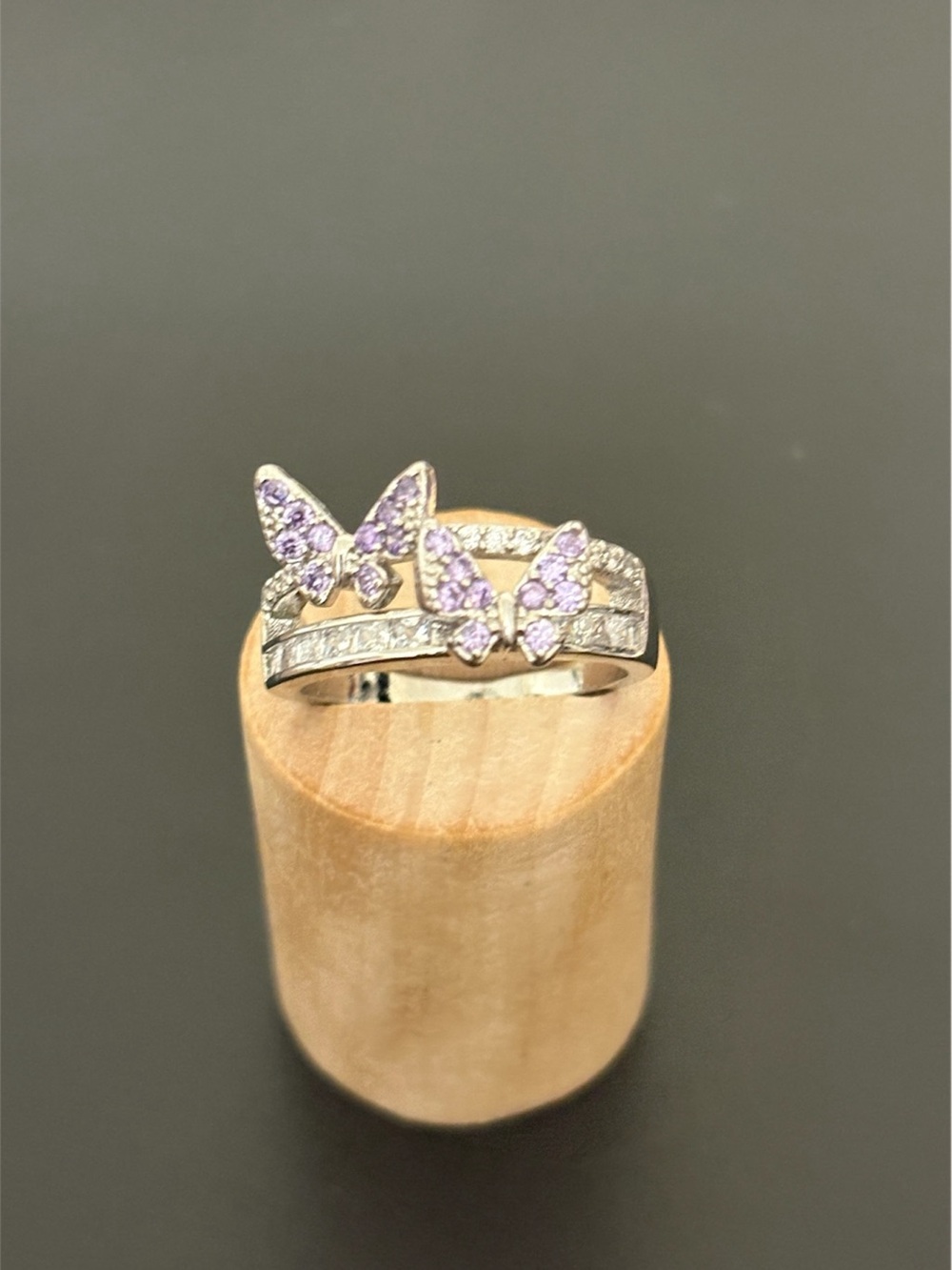 Lavender Butterfly Double-Row Ring - Women Jewelry
